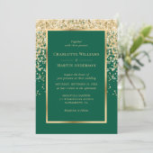 Elegant Emerald and Gold Confetti Wedding Einladung (Stehend Vorderseite)