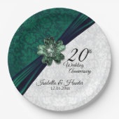 Elegant Emerald Damask 20 Jahre Pappteller (Vorderseite)