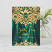 Elegant Emerald gems Gold Lace Damask Birthday Einladung (Stehend Vorderseite)