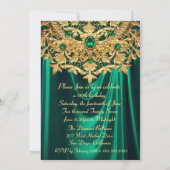 Elegant Emerald gems Gold Lace Damask Birthday Einladung (Rückseite)