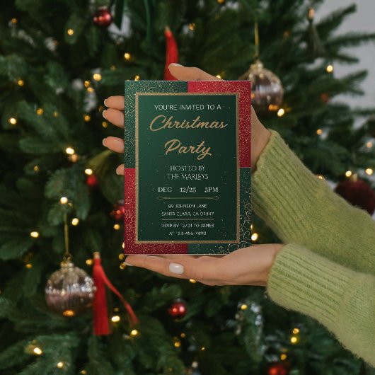 Elegant Emerald Gold Christmas Invitation Folieneinladung