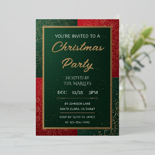 Elegant Emerald Gold Christmas Invitation Folieneinladung (Stehend vorne)