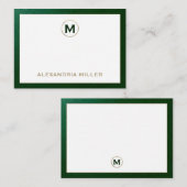 Elegant Emerald Gold Monogram Mitteilungskarte (Vorne/Hinten)