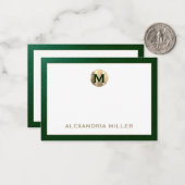 Elegant Emerald Gold Monogram Mitteilungskarte (Vorderseite/Rückseite Beispiel)
