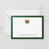 Elegant Emerald Gold Monogram Mitteilungskarte (Vorderseite)