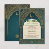 Elegant Emerald & Gold Ornate Arch Wedding Details Begleitkarte (Vorne/Hinten)