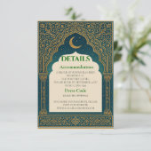 Elegant Emerald & Gold Ornate Arch Wedding Details Begleitkarte (Stehend Vorderseite)