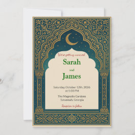 Elegant Emerald & Gold Ornate Arch Wedding Invitat Einladung