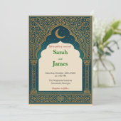 Elegant Emerald & Gold Ornate Arch Wedding Invitat Einladung (Stehend Vorderseite)