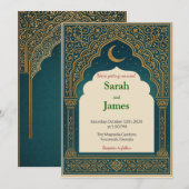Elegant Emerald & Gold Ornate Arch Wedding Invitat Einladung (Vorne/Hinten)