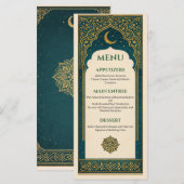 Elegant Emerald & Gold Ornate Arch Wedding Menu Menükarte (Vorne/Hinten)