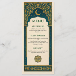 Elegant Emerald & Gold Ornate Arch Wedding Menu Menükarte