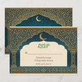 Elegant Emerald & Gold Ornate Arch Wedding RSVP (Vorne/Hinten)
