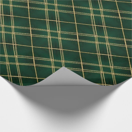Elegant Emerald Gold Plaid Christmas Geschenkpapier (Ecke)