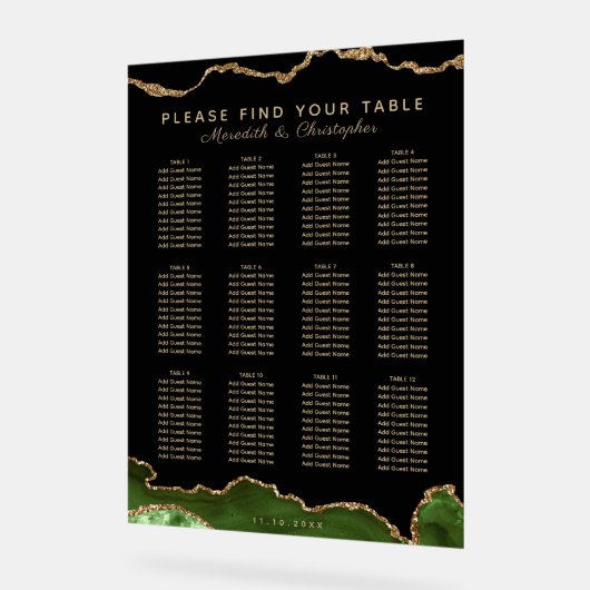Elegant Emerald Green 12 Table Wedding Seating Acrylschild (Winkel)