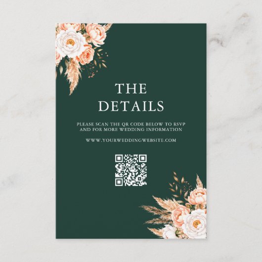 Elegant Emerald Green Boho Chic Floral Wedding Begleitkarte (Vorderseite)