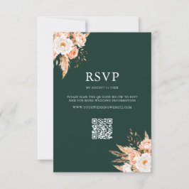 Elegant Emerald Green Boho Chic Floral Wedding RSVP Karte