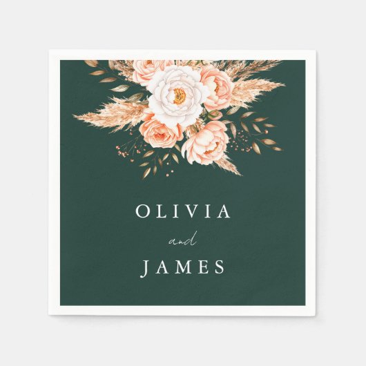 Elegant Emerald Green Boho Chic Floral Wedding Serviette (Vorderseite)