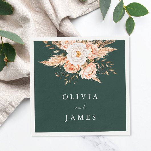 Elegant Emerald Green Boho Chic Floral Wedding Serviette