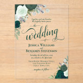 Elegant Emerald Green Boho Rose Extravagant Weddin Acryleinladungen (Vorderseite)