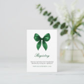 Elegant Emerald Green Bow Bridal Shower Registry Begleitkarte (Stehend Vorderseite)