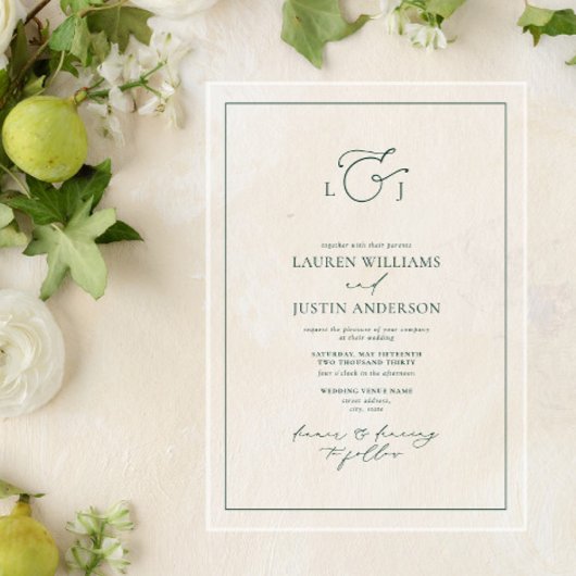 Elegant Emerald Green Calligraphy Monogram Wedding Acryleinladungen