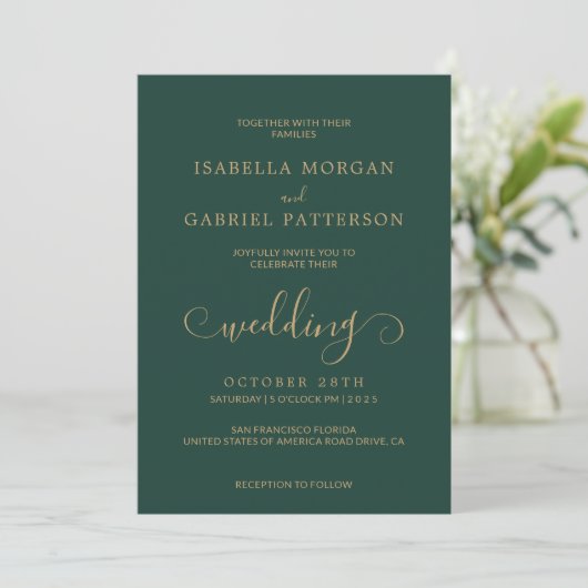 Elegant Emerald Green Calligraphy Script Wedding Einladung (Stehend Vorderseite)
