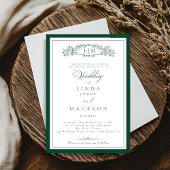 Elegant Emerald Green  Crest Monogram Wedding   In Einladung