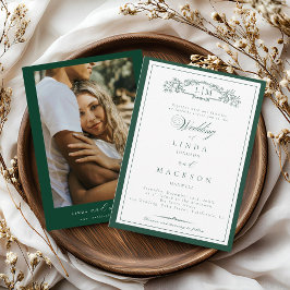 Elegant Emerald Green  Crest Monogram Wedding   In Einladung