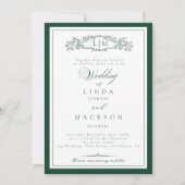 Elegant Emerald Green  Crest Monogram Wedding   In Einladung (Vorderseite)