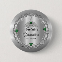 Elegant Emerald Green | Diamond Crown Quinceañera Button