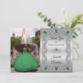 Elegant Emerald Green | Diamond Crown Quinceañera Dankeskarte (Stehend Vorderseite)