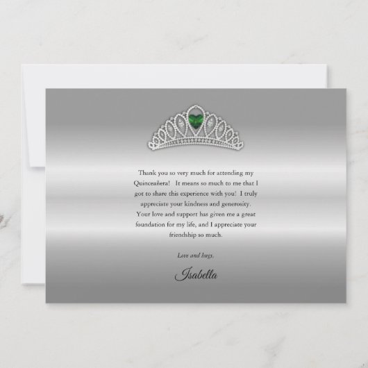 Elegant Emerald Green | Diamond Crown Quinceañera Dankeskarte (Rückseite)