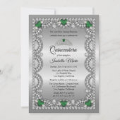 Elegant Emerald Green | Diamond Crown Quinceañera Einladung (Vorderseite)