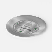 Elegant Emerald Green | Diamond Crown Quinceañera Pappteller (Schrägansicht)