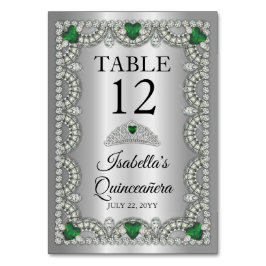 Elegant Emerald Green | Diamond Crown Quinceañera Tischnummer