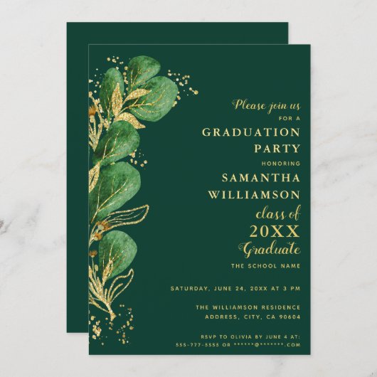 Elegant Emerald Green Eucalyptus 2025 Abschluss Einladung (Vorne/Hinten)
