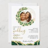 Elegant Emerald Green Eucalyptus Agate Wedding Einladung (Vorderseite)