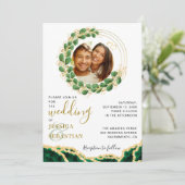 Elegant Emerald Green Eucalyptus Agate Wedding Einladung (Stehend Vorderseite)