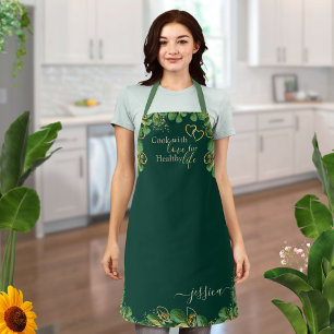 Elegant Emerald Green Eucalyptus Greenery Kitchen Schürze