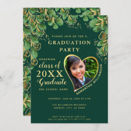 Elegant Emerald Green Floral 2025 Foto Abschluss Einladung