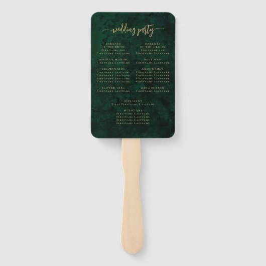 Elegant Emerald Green Floral Agate Wedding Program Fächer (Rückseite)