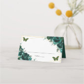 Elegant Emerald Green Floral Butterflies Wedding Platzkarte (Vorderseite)