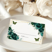 Elegant Emerald Green Floral Butterflies Wedding  Platzkarte