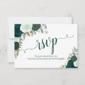 Elegant Emerald Green Floral Calligraphy Wedding RSVP Karte (Vorderseite)