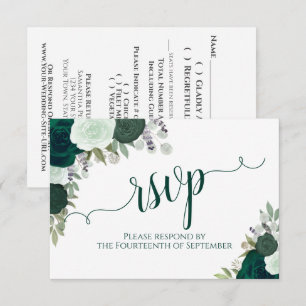 Elegant Emerald Green Floral Calligraphy Wedding RSVP Karte