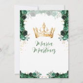 Elegant Emerald Green Floral Gold Crown Mis Quince Einladung (Rückseite)