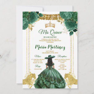 Elegant Emerald Green Floral Gold Einladung