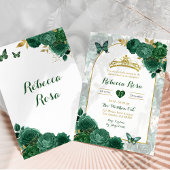 Elegant Emerald Green Floral Royal Quinceañera Einladung