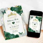 Elegant Emerald Green Floral Royal Quinceañera Einladung